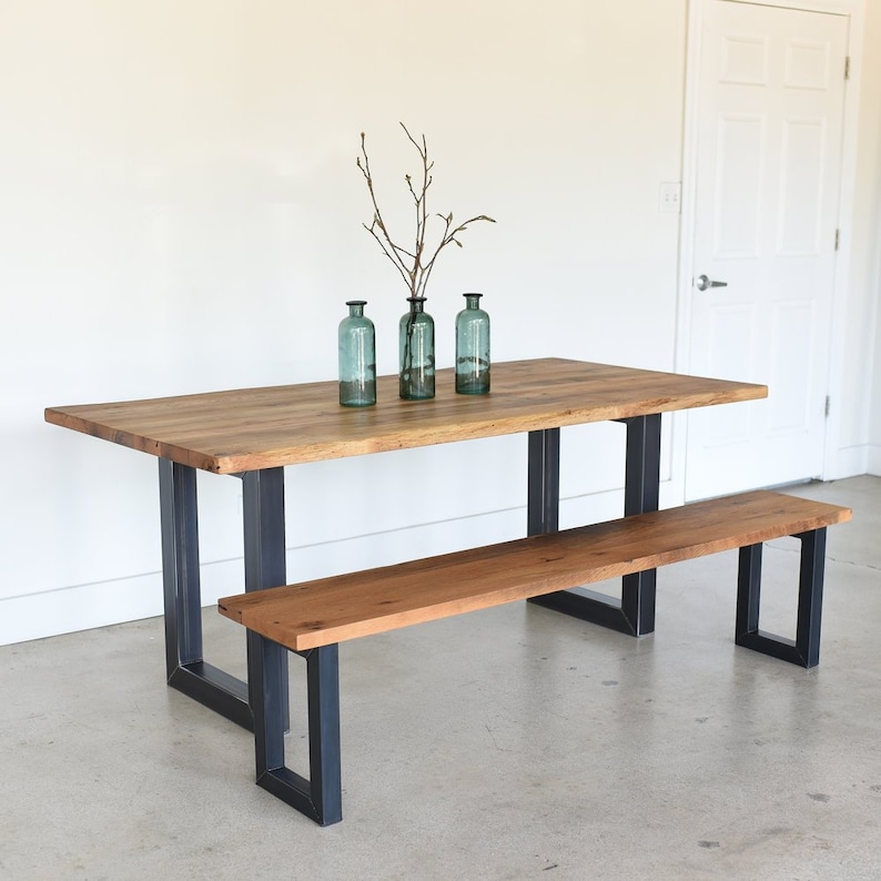 Live Edge Dining Table Made From Reclaimed Wood 3 X Rectangle Metal Legs