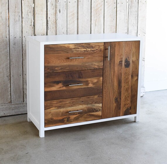 White Reclaimed Wood Cabinet Small Buffet Entryway Storage Etsy