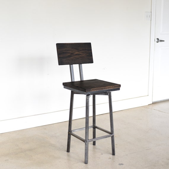 Black Reclaimed Wood Swivel Stool Image 0