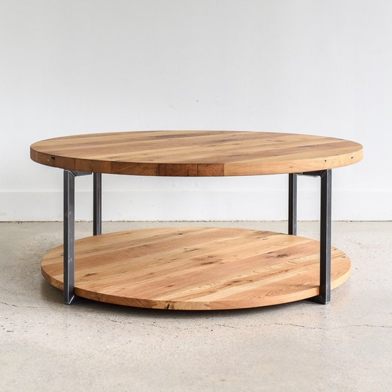Round coffee table cheap with bottom shelf