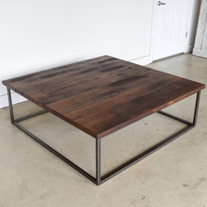 Square Coffee Table / Large Reclaimed Wood Steel Box Frame Coffee Table image 5