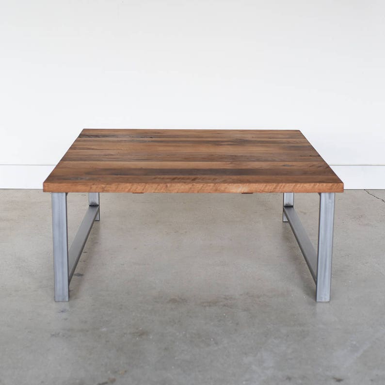 Square Coffee Table / Rustic Coffee Table made from Reclaimed Wood and Industrial H-Shaped Steel Legs image 6