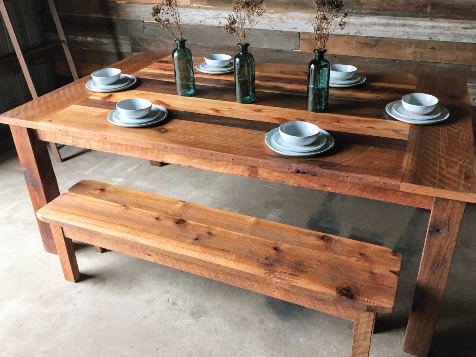 Reclaimed Wood Farmhouse Bench / Smooth Finish Etsy