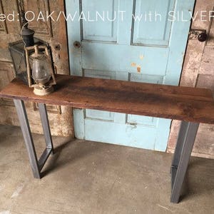 Industrial Console Table / Reclaimed Wood Entryway Table with H-Shaped Metal Legs image 6