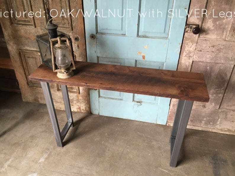 Industrial Console Table / Reclaimed Wood Entryway Table with H-Shaped Metal Legs image 6