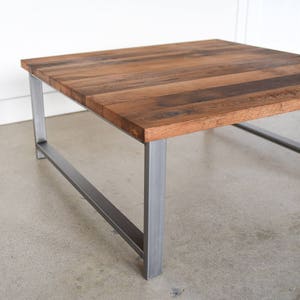 Square Coffee Table / Rustic Coffee Table made from Reclaimed Wood and Industrial H-Shaped Steel Legs image 5