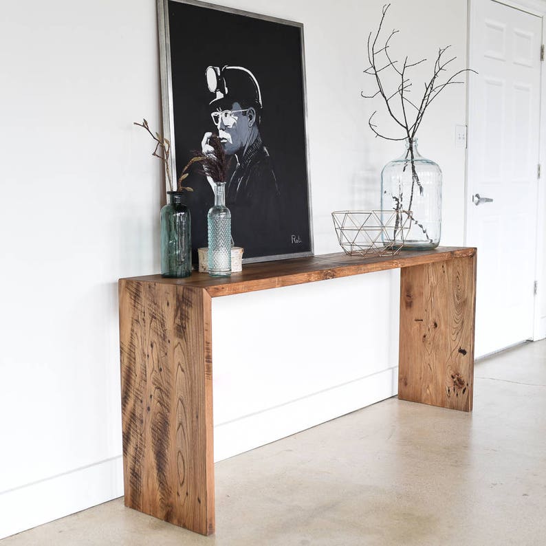 Reclaimed Wood Console Table / Modern Plank Entryway Table image 1