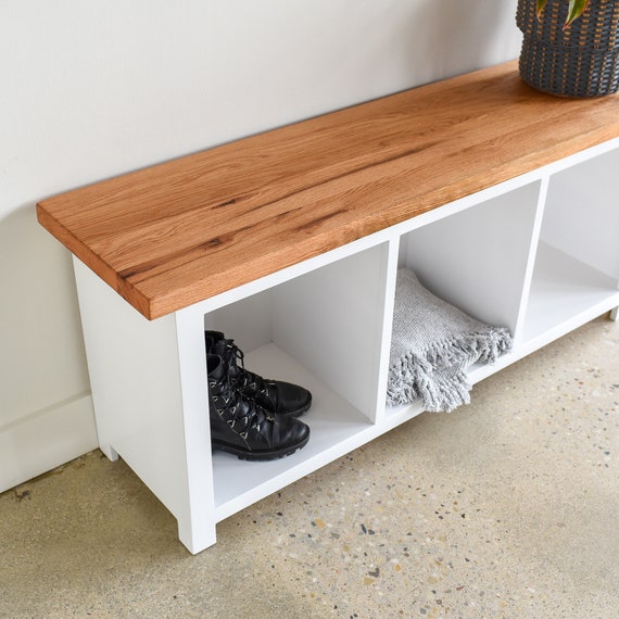 Wood + White Storage Bench / Reclaimed Cubby Bench - Etsy UK