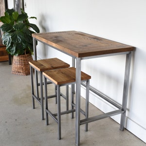 Reclaimed Wood Pub Table with Industrial Metal Base image 3