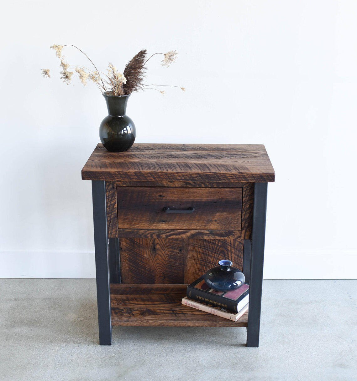Reclaimed Wood Nightstand / Industrial Bedside Table Etsy