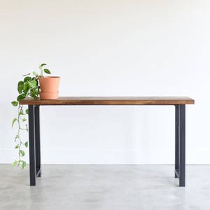 Industrial Console Table / Reclaimed Wood Entryway Table with H-Shaped Metal Legs image 2