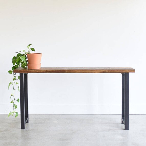 Wood top console table with metal legs deals