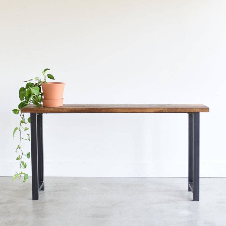 Industrial Console Table / Reclaimed Wood Entryway Table with H-Shaped Metal Legs image 2