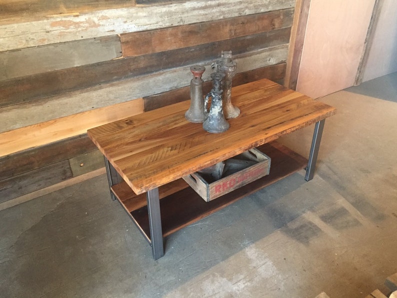 Reclaimed Wood Coffee Table / Lower Shelf / Industrial Steel Etsy