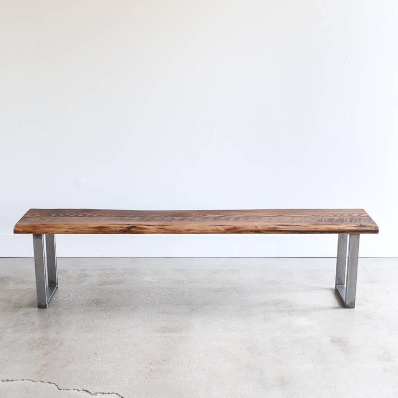 Live Edge Reclaimed Wood Bench / Industrial Entryway Bench / Dining Bench image 3