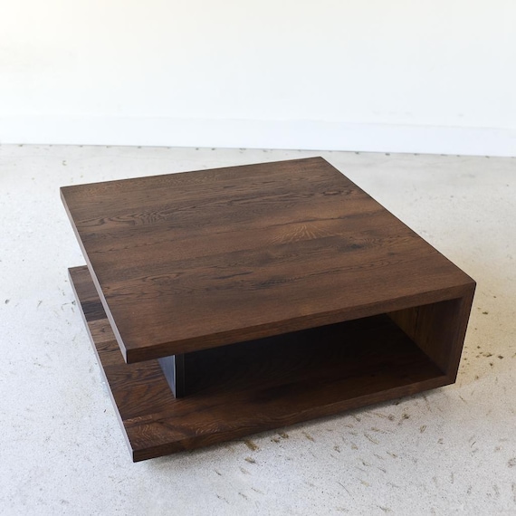 Solid Wood Square Coffee Table: Modern Open Shelf Design - Etsy