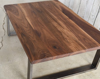 Walnut Coffee Table / Industrial Steel Legs / Live Edge Coffee Table