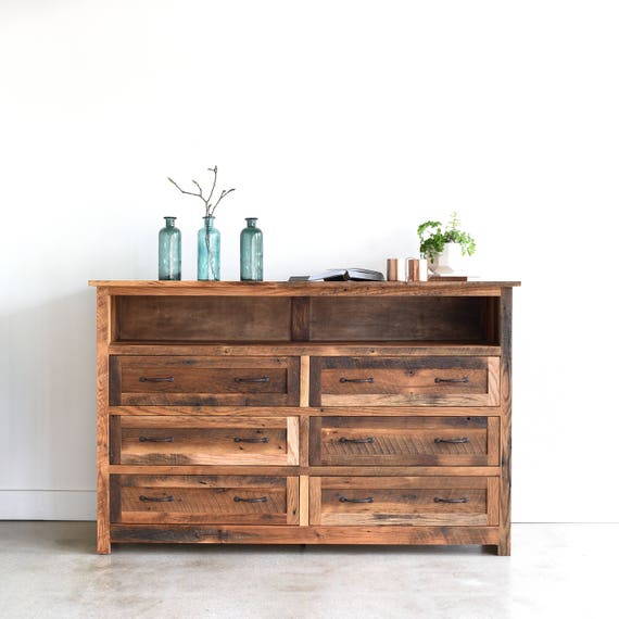 Reclaimed Wood Dresser Large Rustic 6 Drawer Barn Wood Etsy