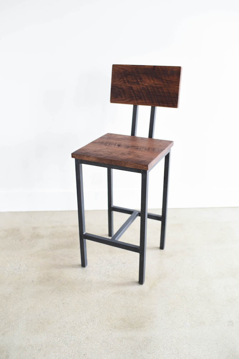 Reclaimed Wood Stool With Industrial Steel Base image 1