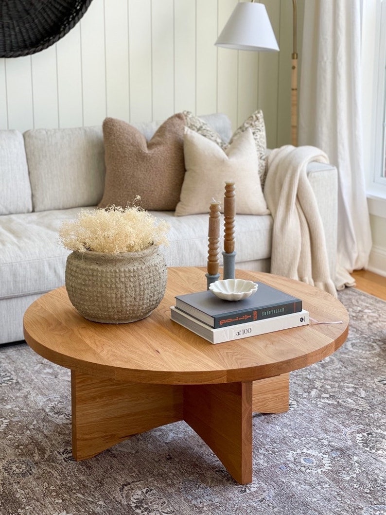 Sculptural Round Wood Coffee Table image 6