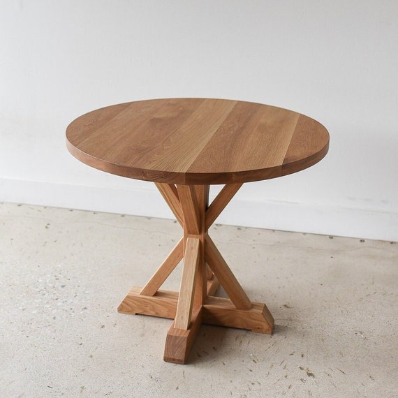 Round White Oak Dining Table Pedestal Base Etsy Ireland