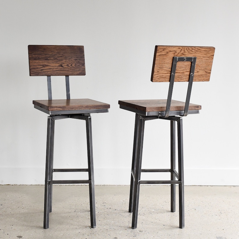 Rustic Reclaimed Wood Bar Stool / Industrial Swivel Stool image 1