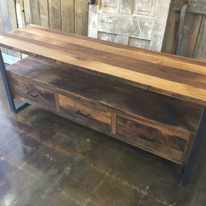 Reclaimed Wood Media Console / Modern Industrial TV Stand / 3-Drawer Credenza image 7