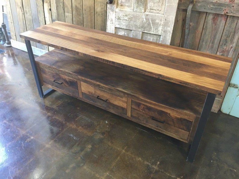 Reclaimed Wood Media Console / Modern Industrial TV Stand / 3-Drawer Credenza image 7