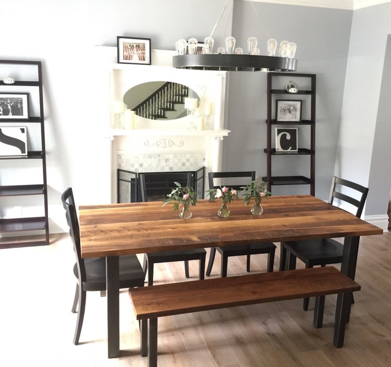 Pictured in Reclaimed Oak/ Textured & Blackened Metal. <a href="https://wwmake.com/products/reclaimed-wood-dining-chairs-barnwood-dining-chairs"> Farmhouse Dining Chair</a>