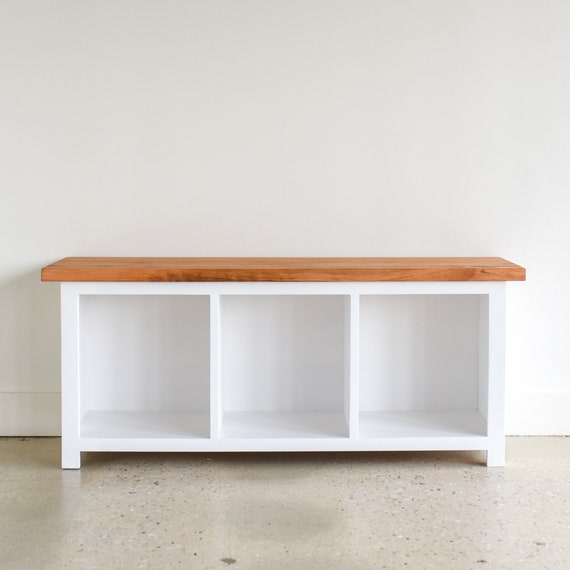 White bench with cubbies deals