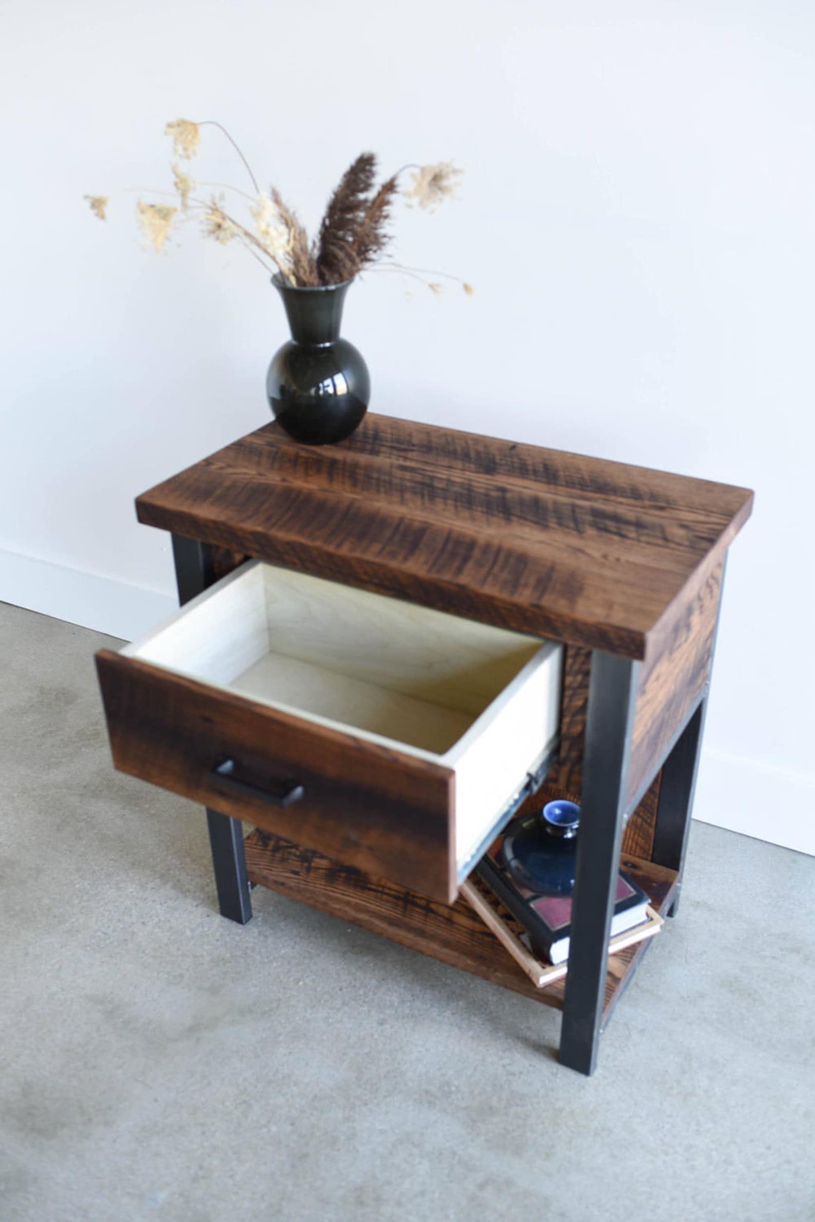 Reclaimed Wood Nightstand / Industrial Bedside Table Etsy