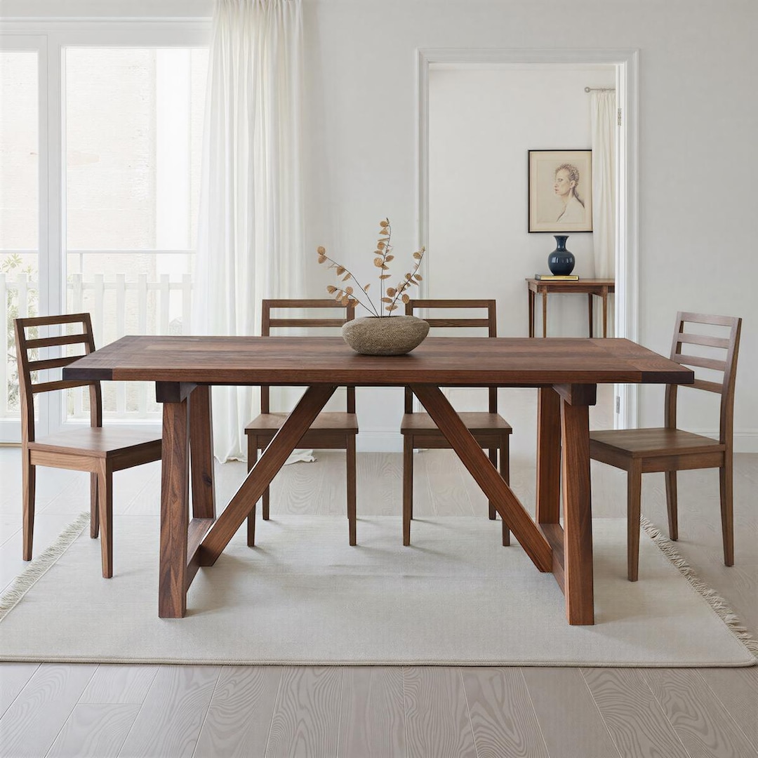 Solid Wood Trestle Dining Table: Rustic Farmhouse Kitchen Table - Etsy