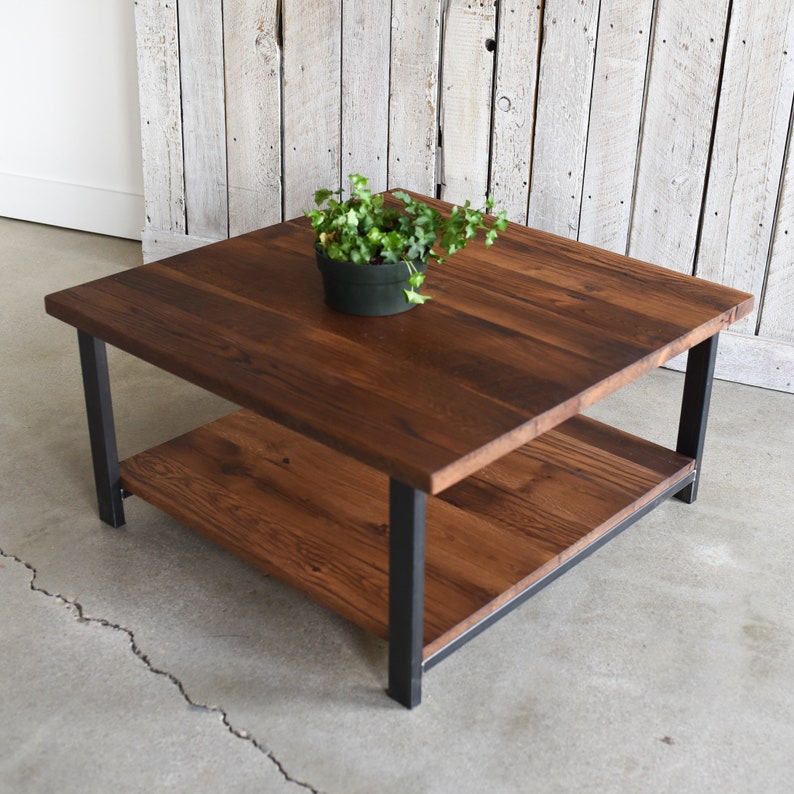 Square Coffee Table With Lower Shelf / Industrial Reclaimed Etsy