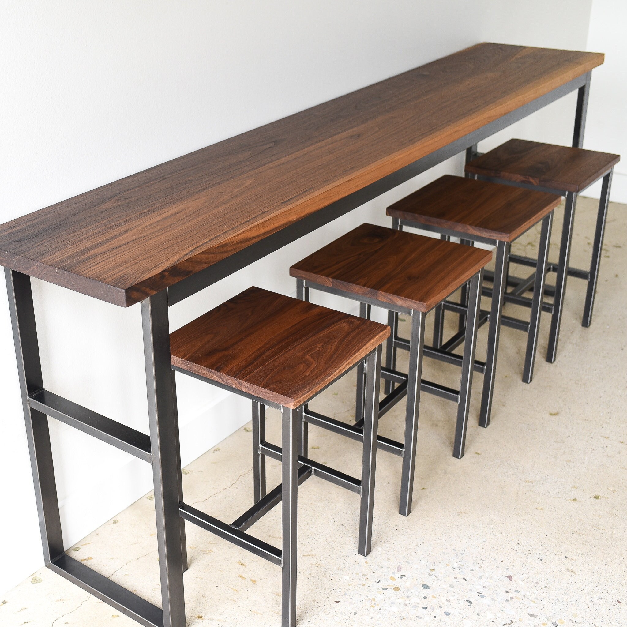 Solid Wood Bar Table Counter Height Pub Table Steel Frame Etsy 