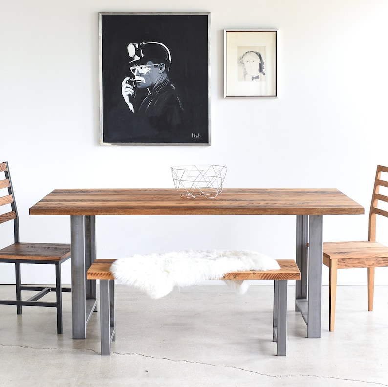 Quick Ship Industrial Dining Table / Reclaimed Wood and H-shaped Metal ...
