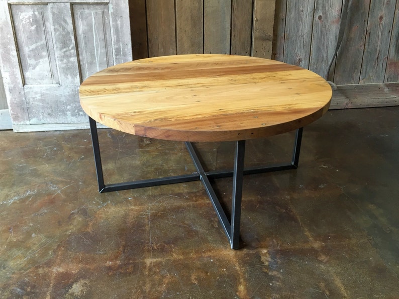Round Modern Coffee Table / Reclaimed Wood Metal Base Coffee Etsy