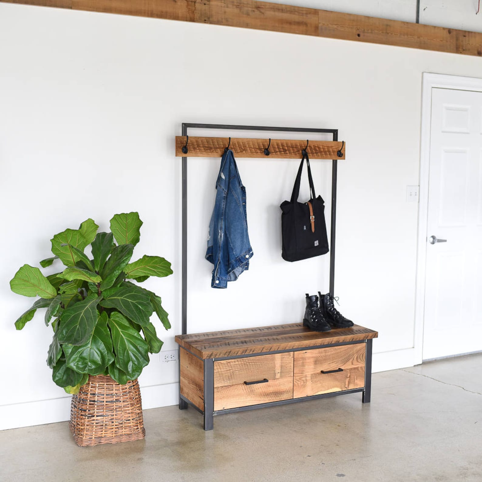 Reclaimed Wood Hall Tree / Industrial Entryway Storage / Etsy Canada