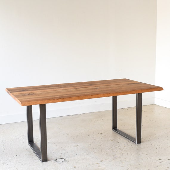 Live Edge Dining Table Modern Kitchen Table U Shaped Metal Legs Made From Reclaimed Wood Etsy