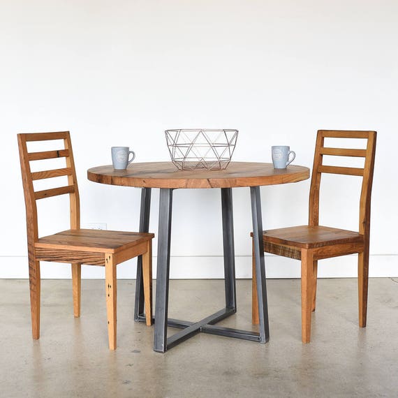 Reclaimed Wood Dining Table Round Kitchen Metal Criss Cross Base