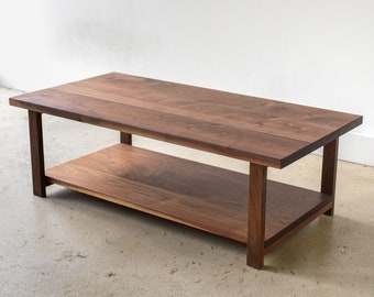 WalnutSolid Wood Coffee Table with Lower Shelf
