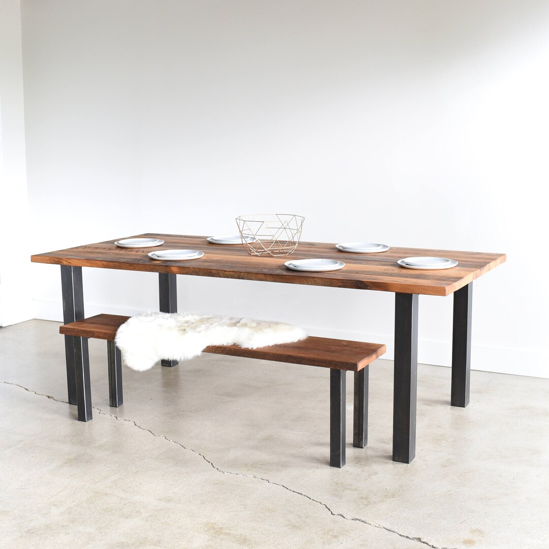 Quick Ship Industrial Reclaimed Wood Dining Table / Post Metal Legs - Etsy