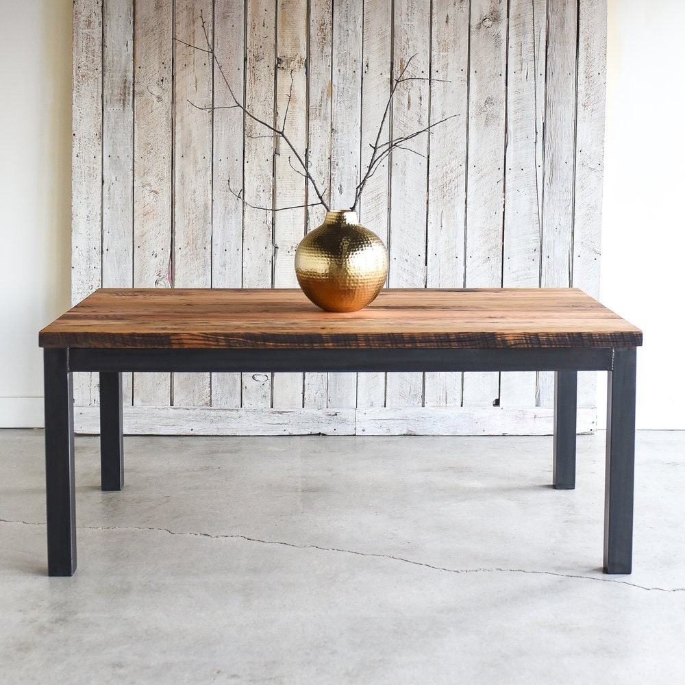Industrial Dining Table | Solid Wood Kitchen Table | Steel Frame - Etsy