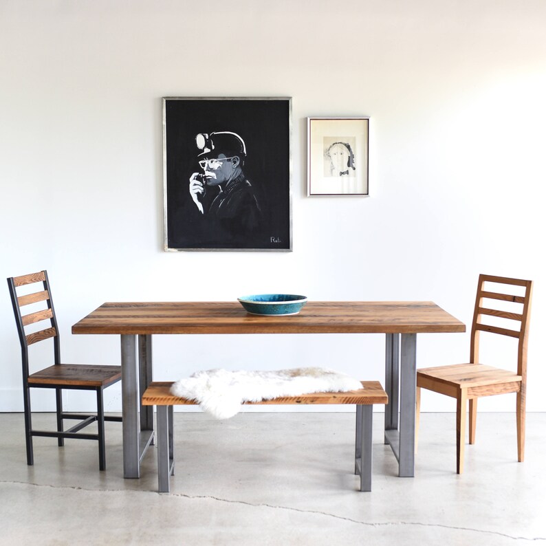 Quick Ship Industrial Dining Table / Reclaimed Wood and H-shaped Metal ...