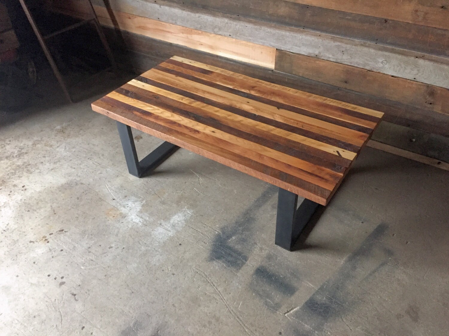Butcher Block Coffee Table Made With Reclaimed Wood and Steel Etsy