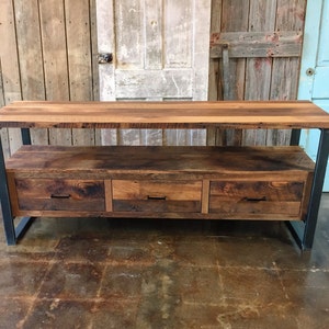 Reclaimed Wood Media Console / Modern Industrial TV Stand / 3-Drawer Credenza image 6