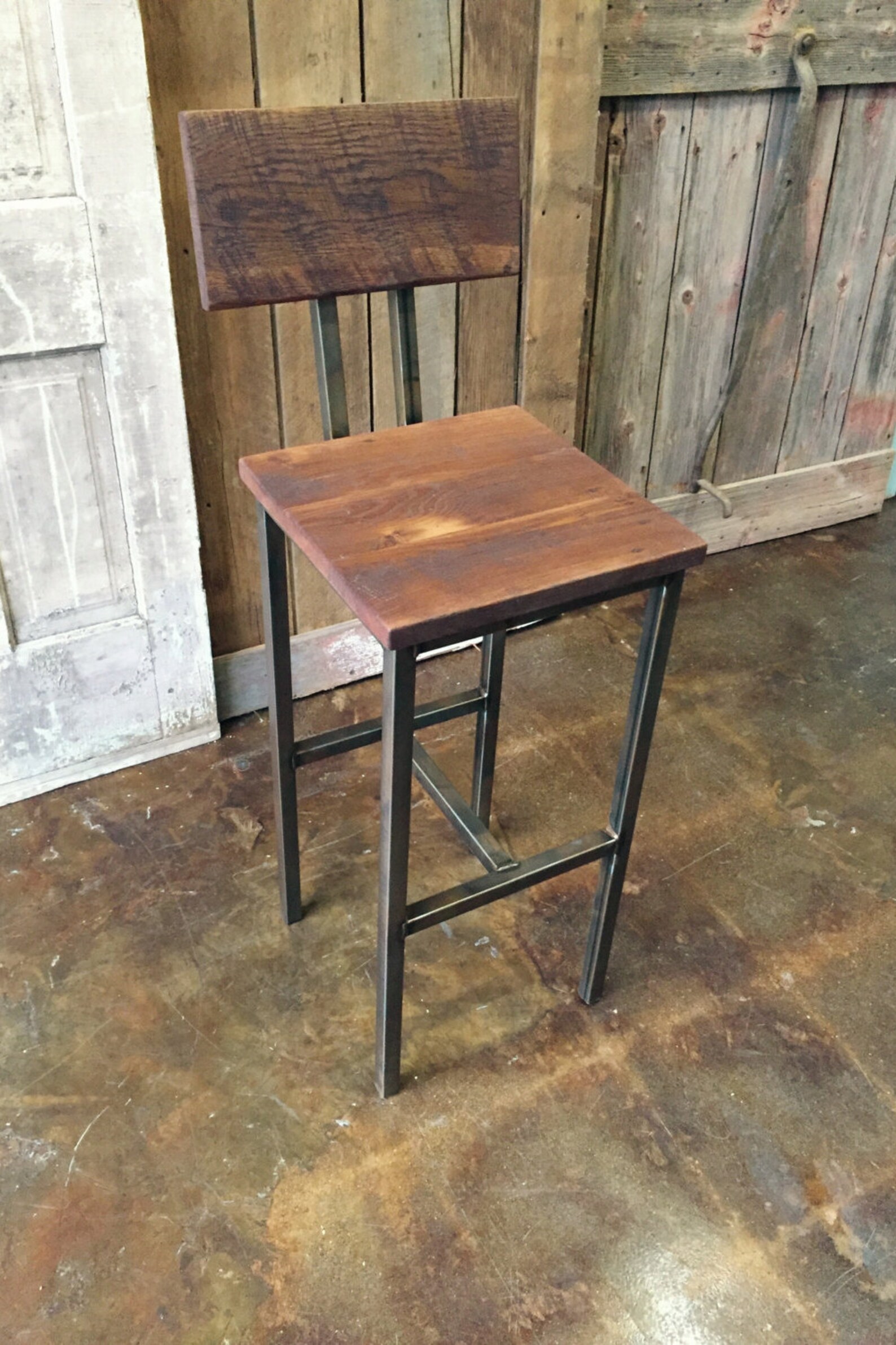 Reclaimed Wood Bar Stool Industrial Stool Reclaimed Barn Etsy UK