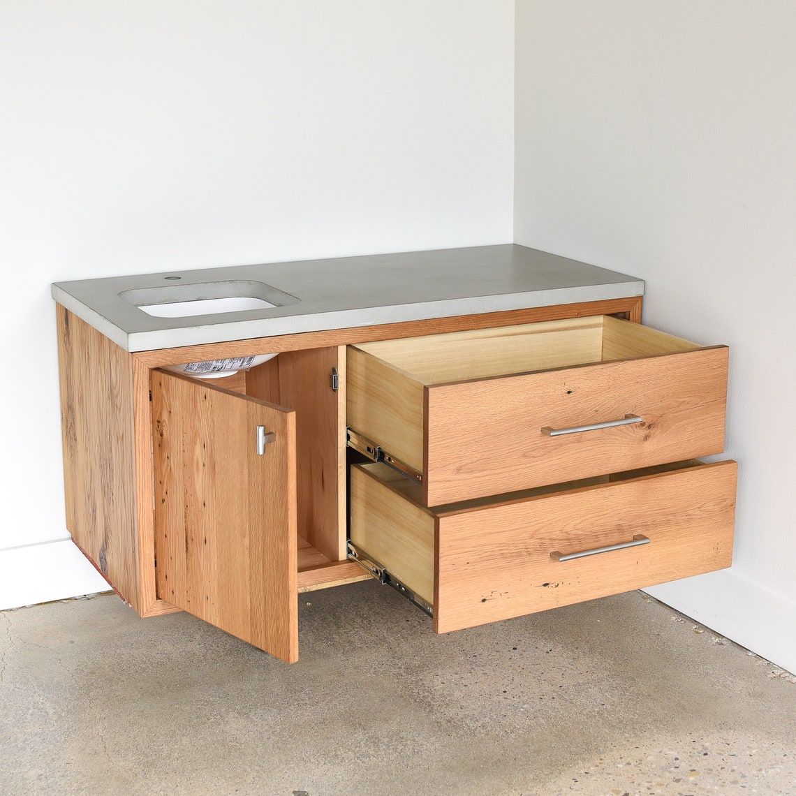 Modern Floating Vanity made from Reclaimed Wood / 48 Etsy