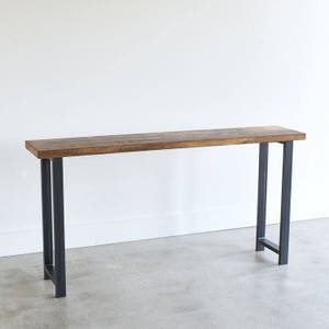 Industrial Console Table / Reclaimed Wood Entryway Table with H-Shaped Metal Legs image 3