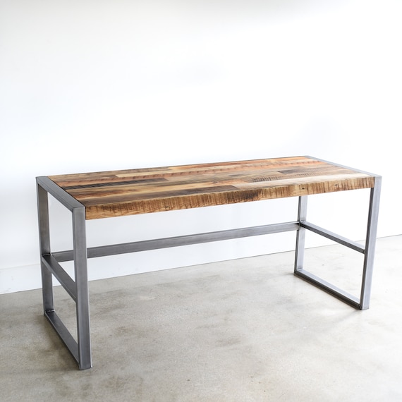 Reclaimed Wood Desk With Metal Frame Base Industrial Reclaimed Wood Desk With Metal Frame, Metal Desk Frame