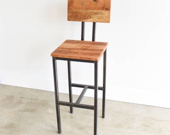 Reclaimed Wood Bar Stool With Hand Welded Steel Base